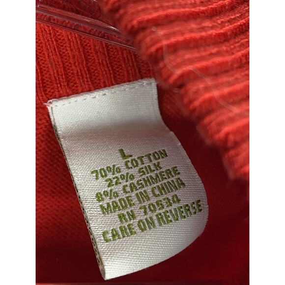 Orvis Sweater Mens L Red 1/4 Zip Long Sleeve Mock Neck Cotton Silk Cashmere - Picture 5 of 10